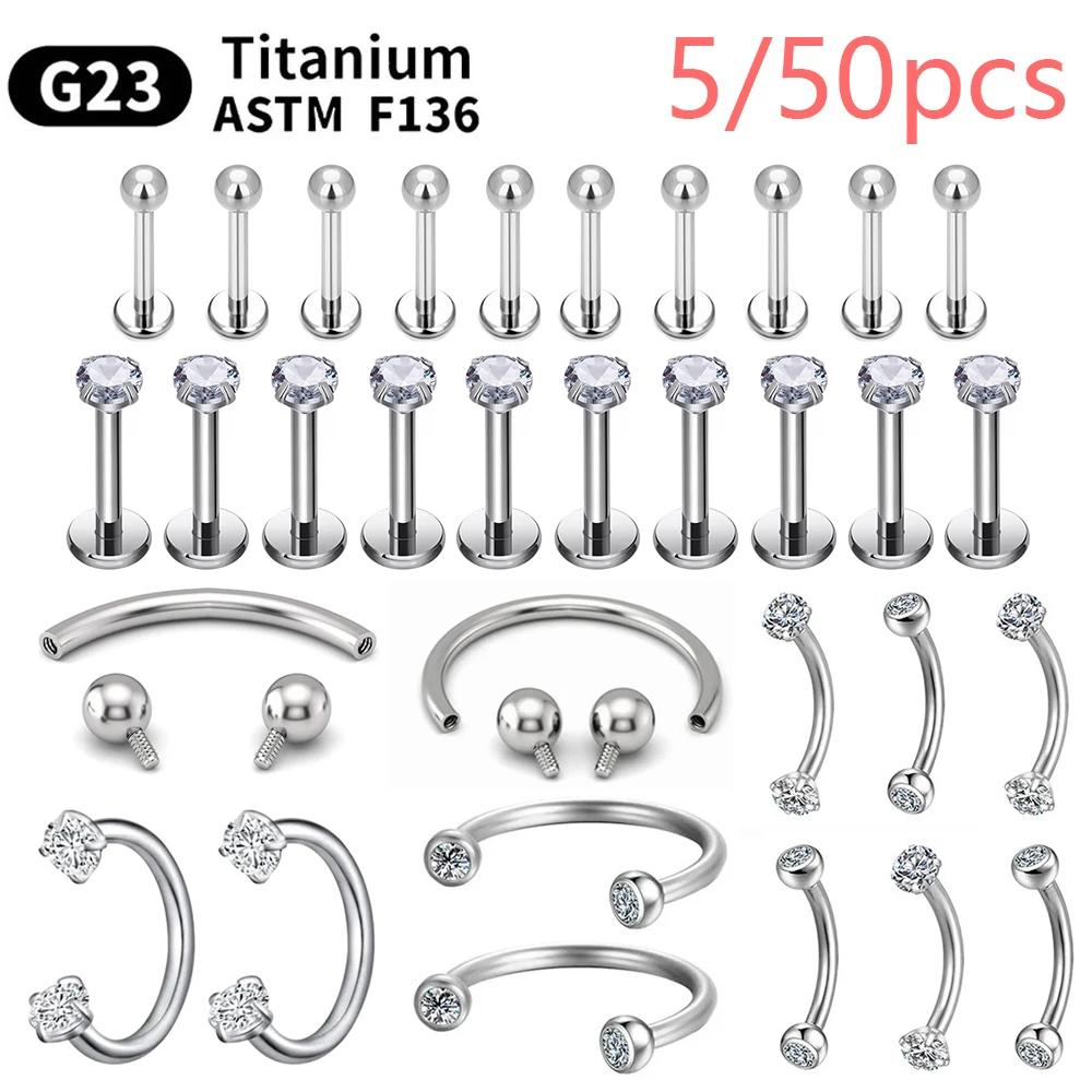 5/50 шт. Пирсинг брови из титана G23, кольцо в нос, септум, хрящ уха (helix), пирсинг хряща, C-образный стержень, украшение для тела для женщин