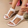 2024 New Round Head Flat Set Toe Braided Chain Sandals Women's Braided Buckle Beach Sandals Size 36-43