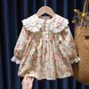 Spring Cute Baby Girls Floral Princess Dress Autumn Korean Style Long Sleeve Peter Pan Collar Kids Girl Dresses 1-6Y