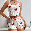 2 Pcs/Set Women Summer Pajamas Suit Adjustable Strap Sleeveless Heart Print Crop