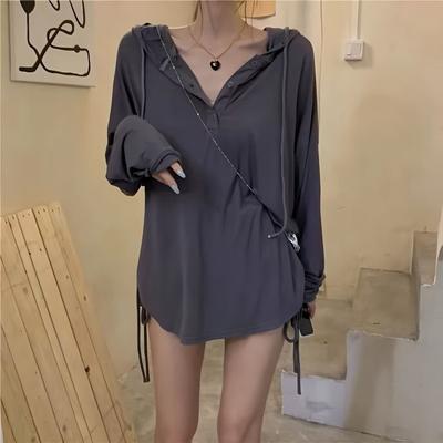 2024 Осень Новый пуловер с капюшоном и длинными рукавами Топ для женщин Свободный плюс размер Женская одежда Lazy and FatmmSlimming Bottoming Shirt Свободный плюс размер Солнце