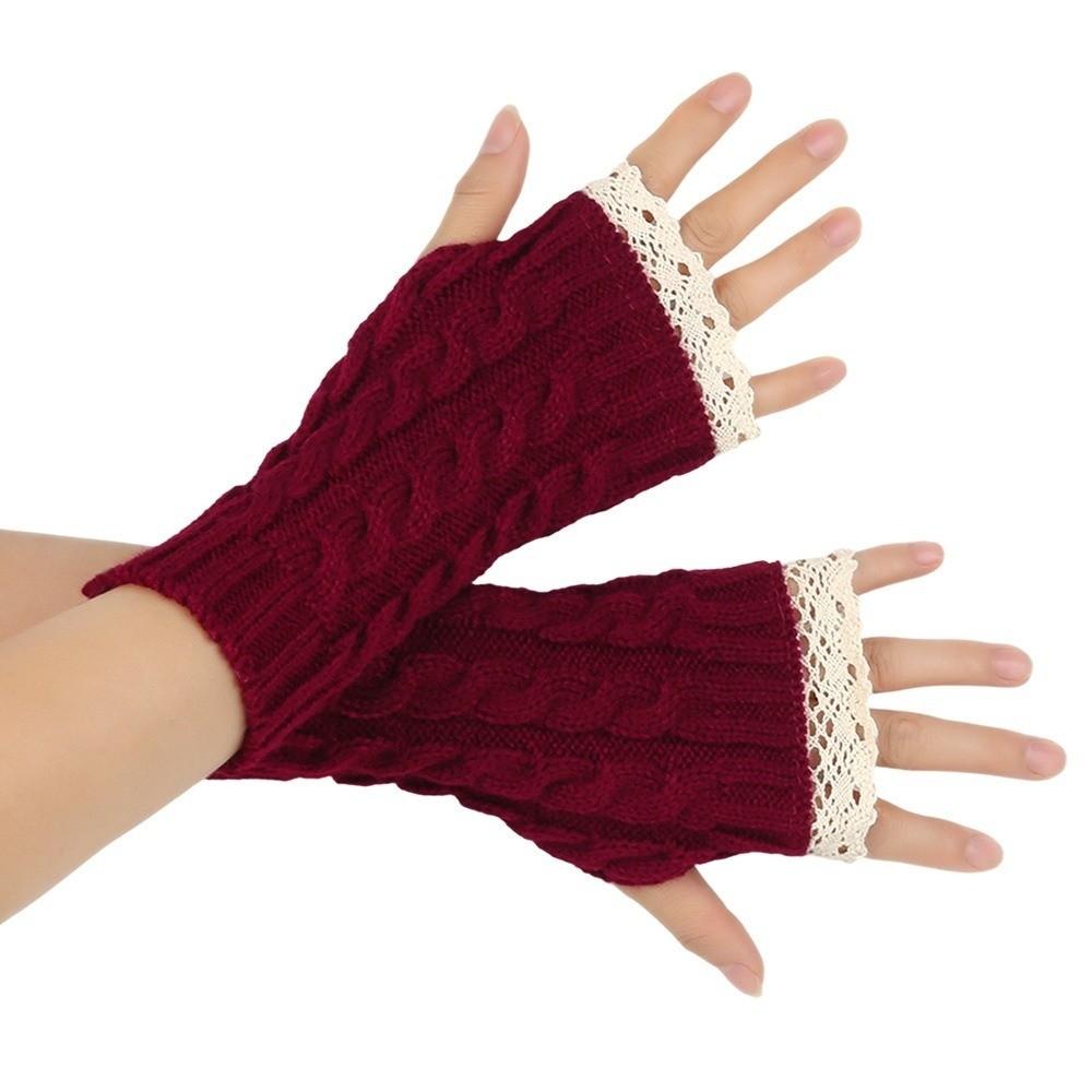 Lace Trim Fingerless Mittens Thicken Women Knitted Gloves Fashion Wrist Mittens Writting Friendly