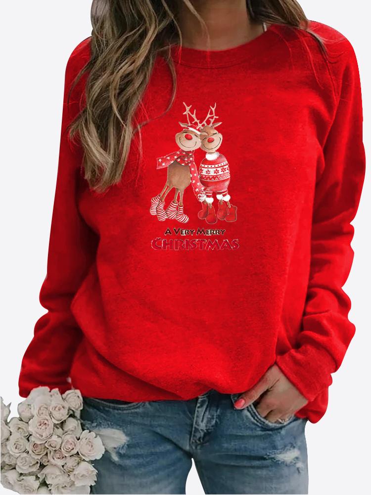 Весенне-осенний женский свитер с рождественской тематикой, утолщенный повседневный свитер с круглым вырезом и длинными рукавами, топ больших размеров