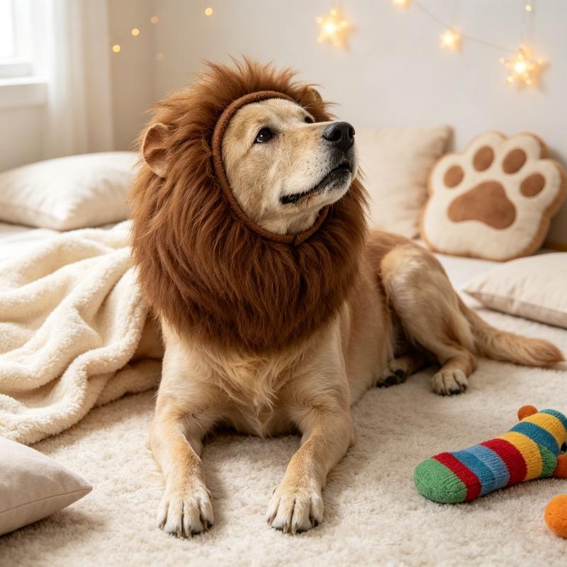 Pet Lion Costume Wig Hat With Ears Funny Novelty Headwear For Dog Birthday Holiday Cosplay Decoration