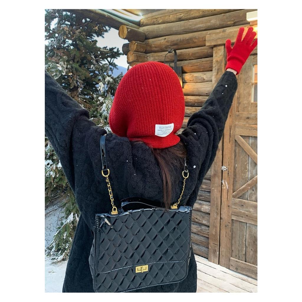 Женская теплая вязаная шапка-шарф Red Hat на осень/зиму, цельная шапка с капюшоном на шею, вязаная шапка, зима