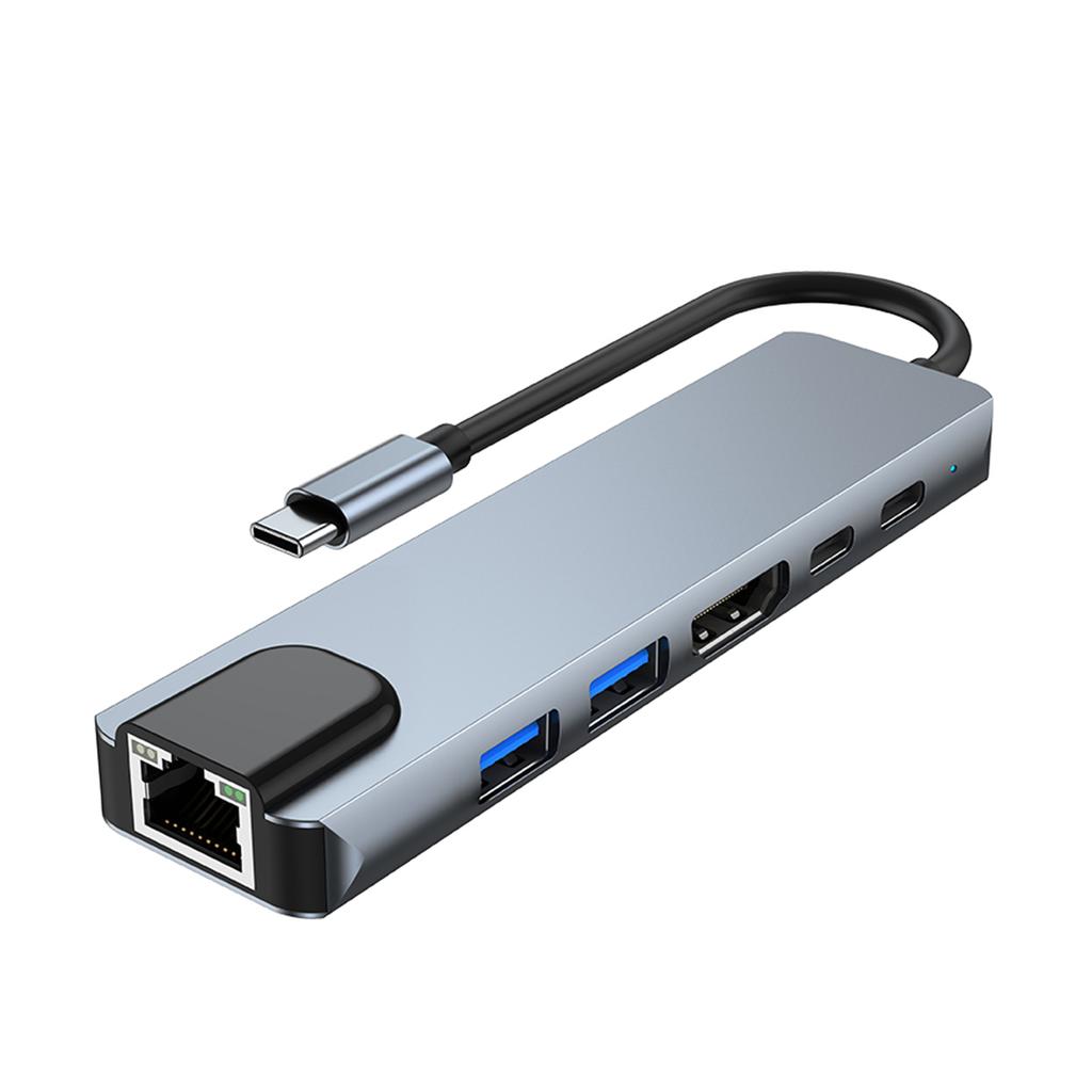 Адаптер-хаб 6 в 1 TYPE-C на HDMI+USB3.0+2.0+RJ45 100M+PD+Интерфейс передачи данных