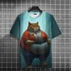 Смешная футболка с толстым котом Детские 3D-печатные футболки с животными Детские повседневные свободные футболки с коротким рукавом Большие размеры Летние уличные футболки