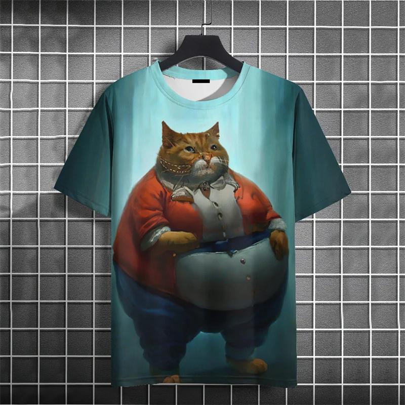 Смешная футболка с толстым котом Детские 3D-печатные футболки с животными Детские повседневные свободные футболки с коротким рукавом Большие размеры Летние уличные футболки