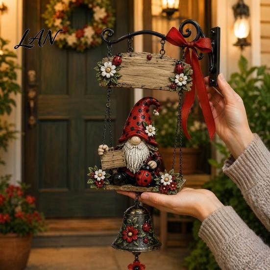 Farmhouse Porch Hanging Ornament Garden Gnome Bell, Welcome Outdoor Doorbell, Butterfly Elf Owl Door Hanger Wind Chimes for Patio Home Yard