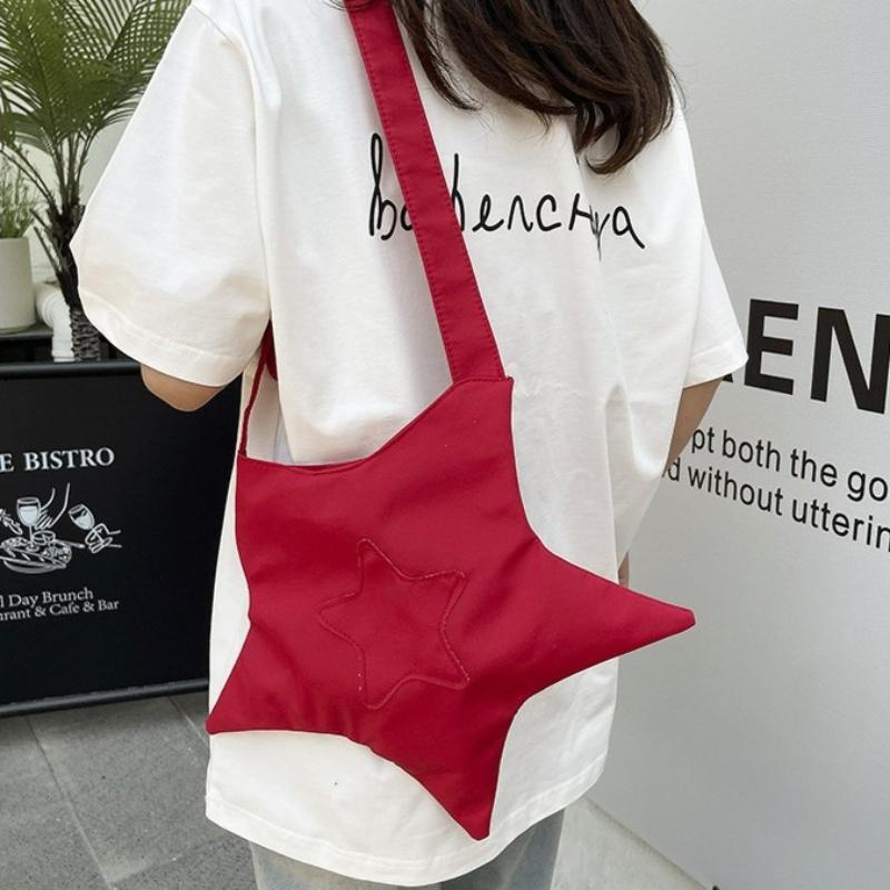 Y2K Star Shaped Tote Bag Women Cute Casual Soft Polyester Crossbody Shoulder Bag Streetwear Harajuku Aesthetic Handbag Multi-use