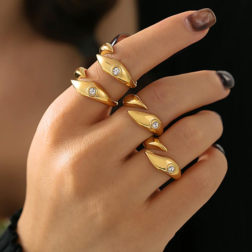 Кольцо с бриллиантами в форме ветровой секции, инкрустированное бриллиантами, титановая сталь, PVD-покрытие, 18-каратное настоящее золото, не выцветающее, легкое, роскошное кольцо