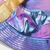 Leather Luminous Bucket Hat Wide Brim Shiny Sun Cap Unisex Laser Rainbow Fisherman Hat  Sunshade