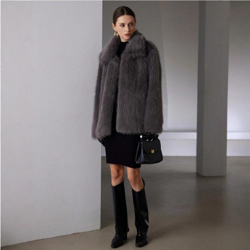 Womens Faux Fur Coat Streetwear Turn Down Collar Winter Outerwear Adults