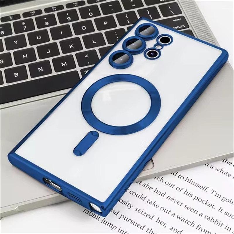Прозрачный беспроводной чехол с покрытием для Samsung Galaxy S24 S23 S22 S21 S20 FE Ultra Plus Case Note 20 Ultra MagSafe, слабый магнитный чехол