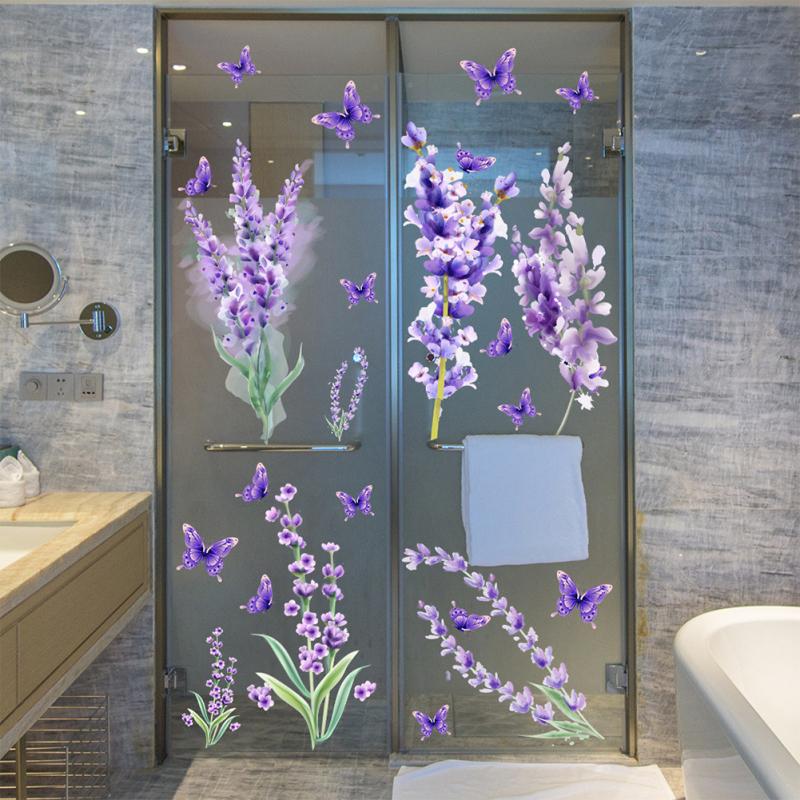 2 листа/комплект, фиолетовые наклейки на стену лаванды, съемные струйные наклейки для украшения спальни, гостиной