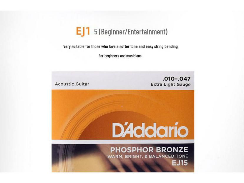 D'Addario EJ16 EZ920 Струны для фолк-гитары с покрытием из фосфорной бронзы, набор из 6 штук.