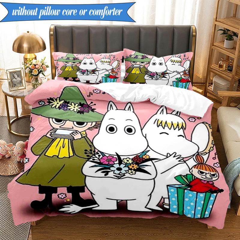 3PCS Moo-min Family Celebration Bedding Set,Including 1pc Duvet Cover And 2pcs Pillowcases Perfect for Bedroom, Dormitory, Fan Christmas gift