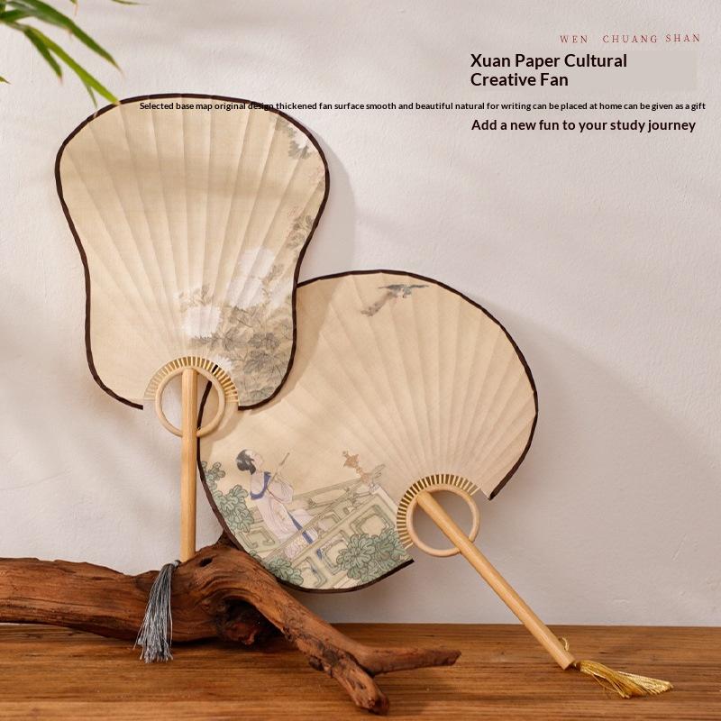 Wooden Shank Xuan Paper Fan Diy Calligraphy Handmade Vintage Group Fan Elegant Design Semi Mature Painting Hand Fan Female