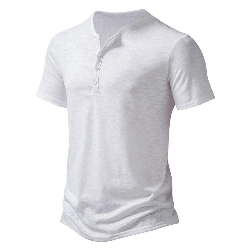 Мужская футболка-henley из бамбука и хлопка, с коротким рукавом, большого размера, модная повседневная одежда, европейский размер