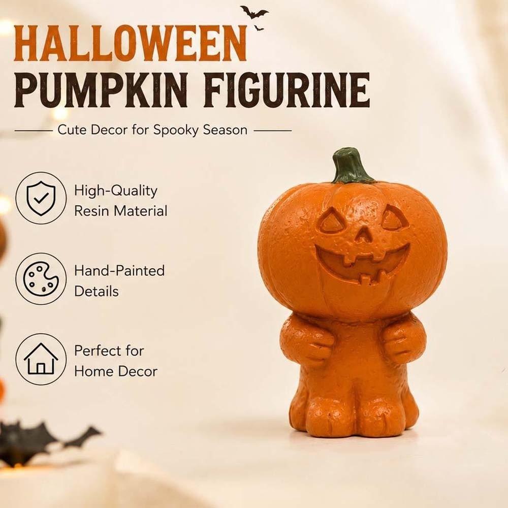 Vibrant Orange Halloween Figurine Resin Ghost Ornament Pumpkin Sculpture Living Room