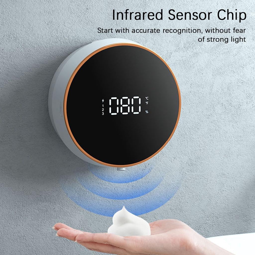 Настенный бесконтактный автоматический дозатор пены для мыла, дезинфицирующее средство для рук, жидкий быстрый пенообразующий насос с цифровым дисплеем температуры