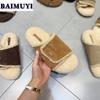 Плоские меховые тапочки женские замшевые домашние хлопковые туфли повседневные плюшевые шлепанцы брендовые зимние трендовые 2025 прогулочные пушистые теплые зимние ботинки женские