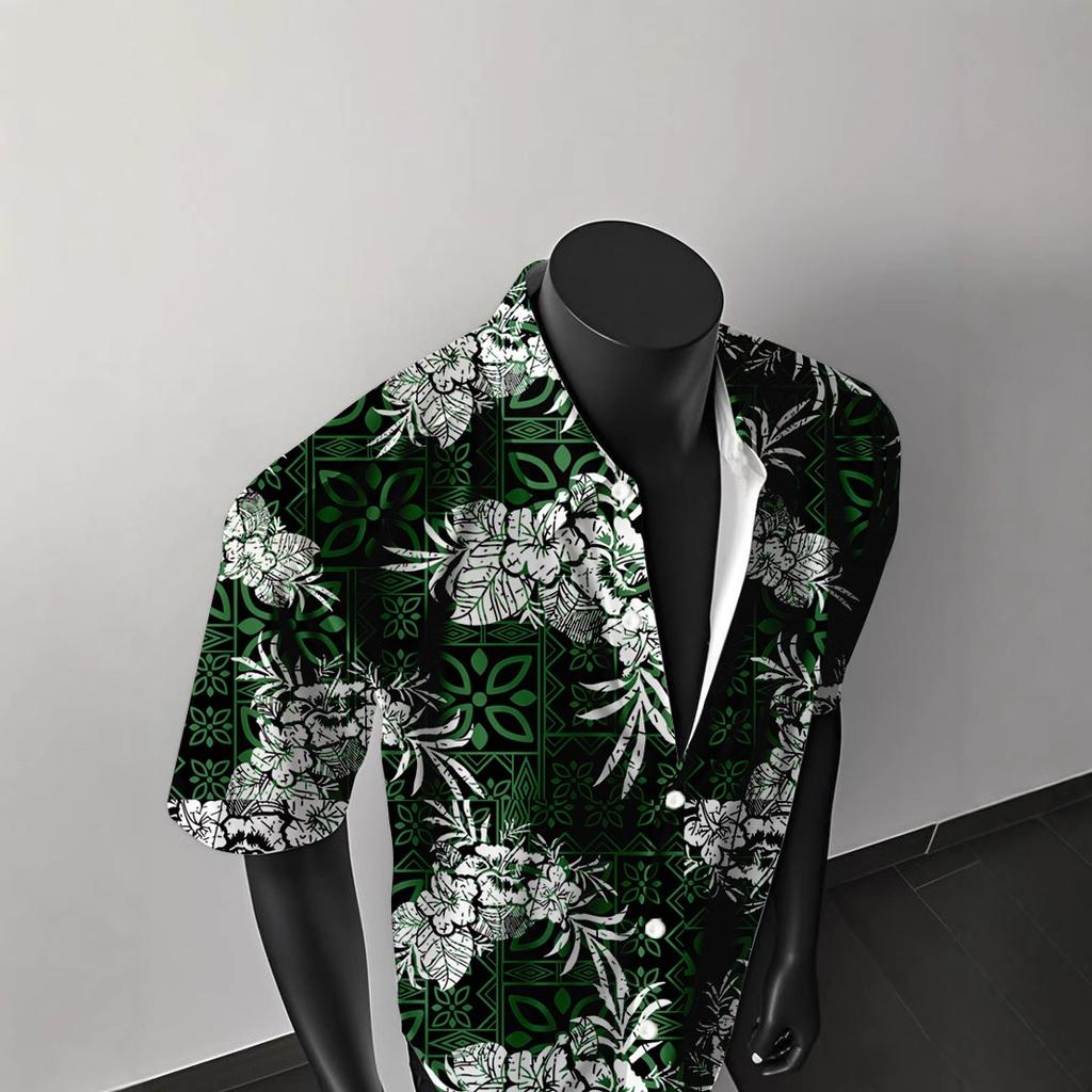 Seaside Flower Shirt Men'S Short-Sleeved Summer Thin Trendy Brand Hawaiian Beach Shirt Ruffian Handsome Vacation Loose Coat Trendy