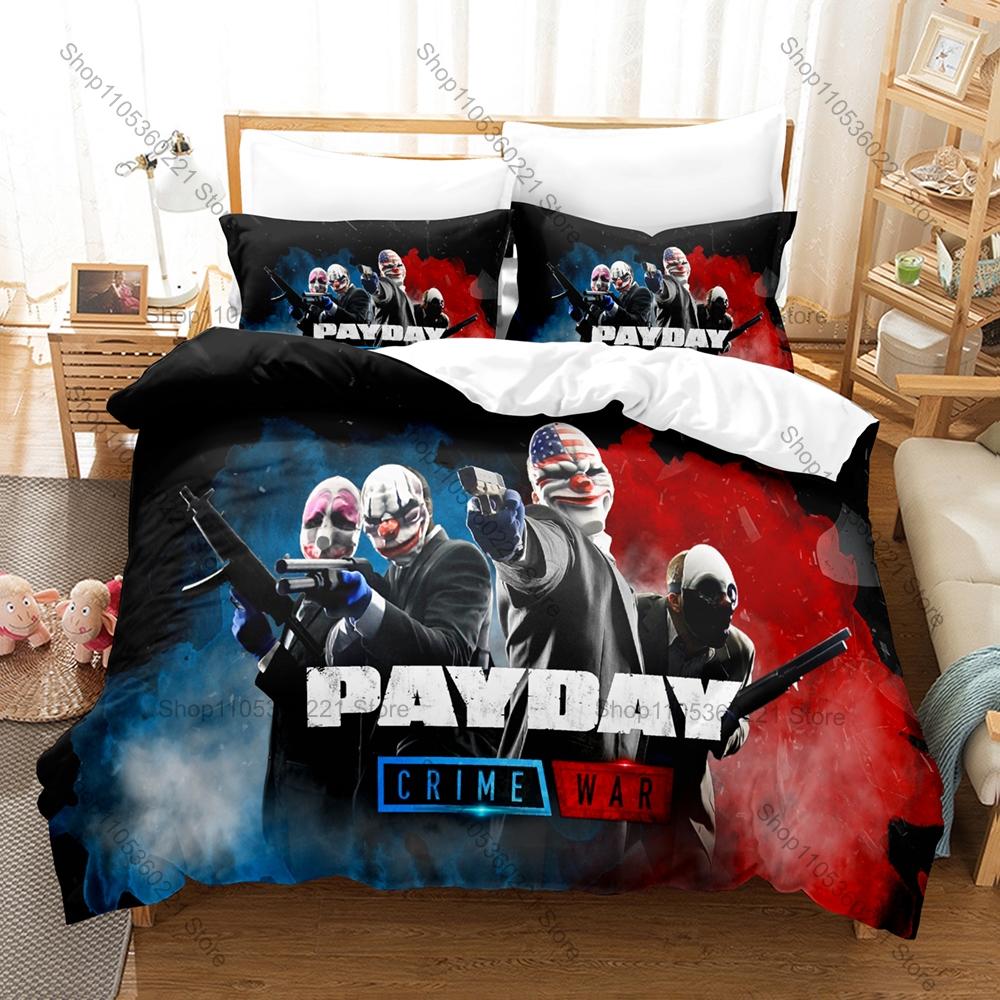 Payday 2 Clown Heist Mask Tactical Robbery First Shooter Game HD Print Bedding Set Duvet Cover + 2 Pillowcases Gamer