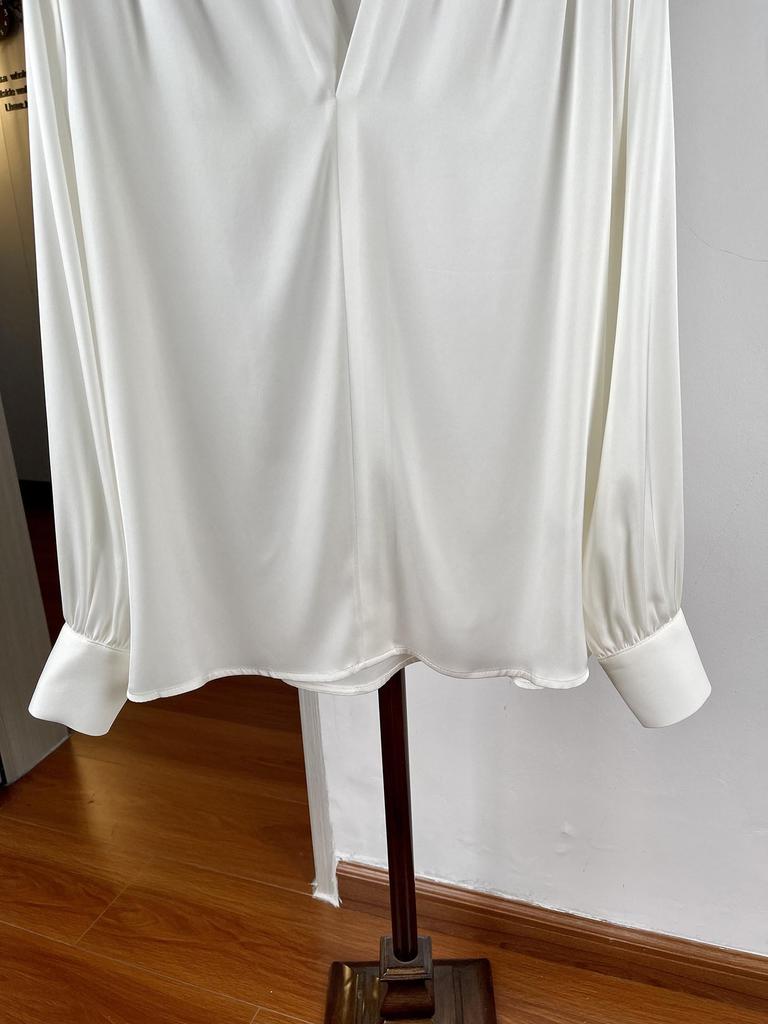 Женская элегантная шелковая рубашка-свитер с V-образным вырезом, длинный рукав, свободный крой, стройнящая, шелк-тусса, идеально подходит для весенне-летнего офиса.