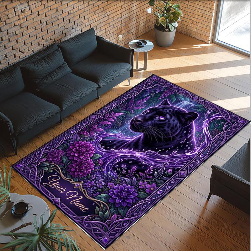 Leopard Theme Crystal Velvet Floor Rug Personalized Custom Name Text Warm Carpet Home Decoration