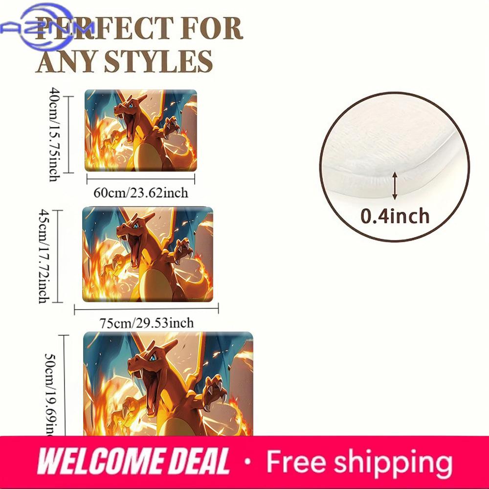 Pokemon Charizard with Fire Breath Print Non-slip Doormat, Soft Absorbent Floor Rug for Home Decor