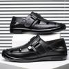 Summer New Men's Sandals Leather Hollow Breathable Men's Shoes Casual Cowhide Hole Shoes Soft Sole Middle-aged Dad Shoes