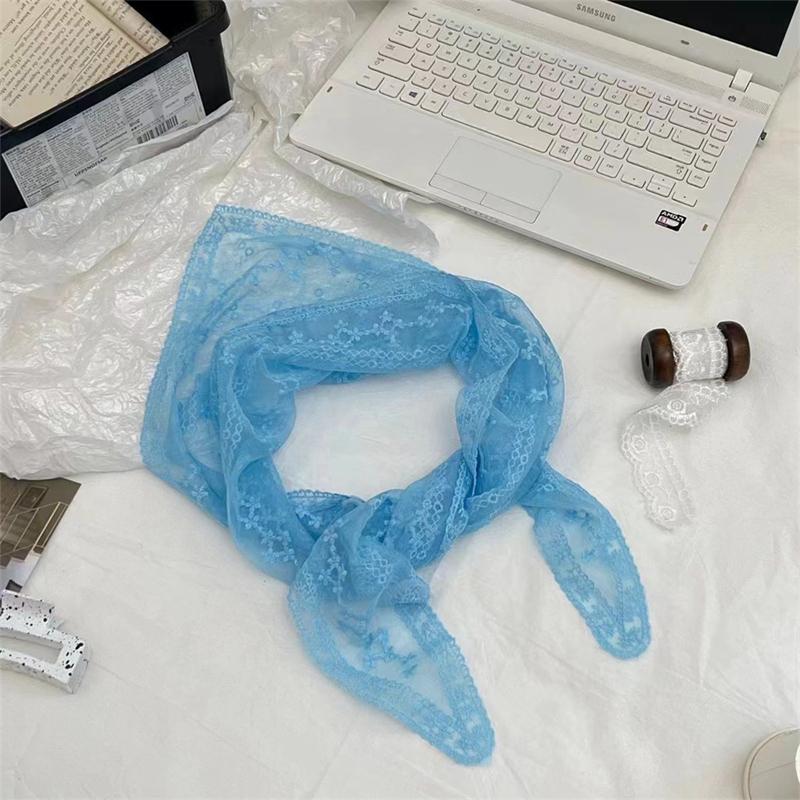 Women Lace Triangle Scarf Sweet Girls Sunscreen Scarf Spring Summer French Beach Style Hair Tie Vintage Female Lady Muslim Hijab