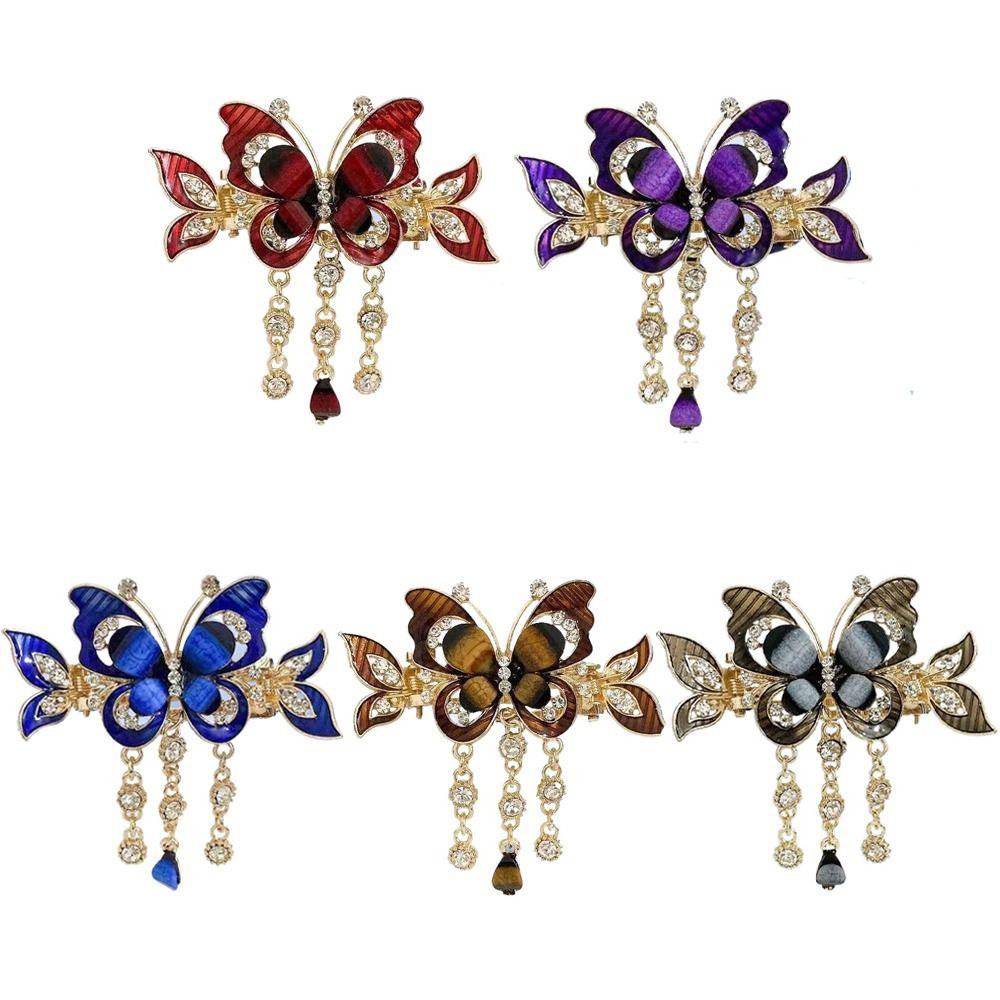 Zircon Rhinestone Butterfly Hair Clips Tassel Rhinestone Barrettes Crystal Small Hair Claw Wedding