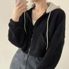 Lamb Wool Short Coat for Women Spring and Autumn New Korean Style Loose Velvet Thickened Cardigan Zipper Hooded Top