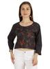 Printed Womens Crop Top 3 4 Sleeve Button Up Round Neck Tunic Blouse
