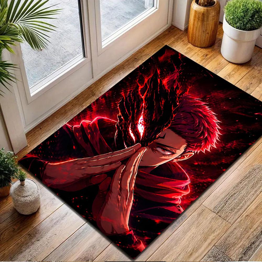 Fiery Half-Masked Warrior Patterned carpet, non slip mat suitable for living room and bedroom sofas