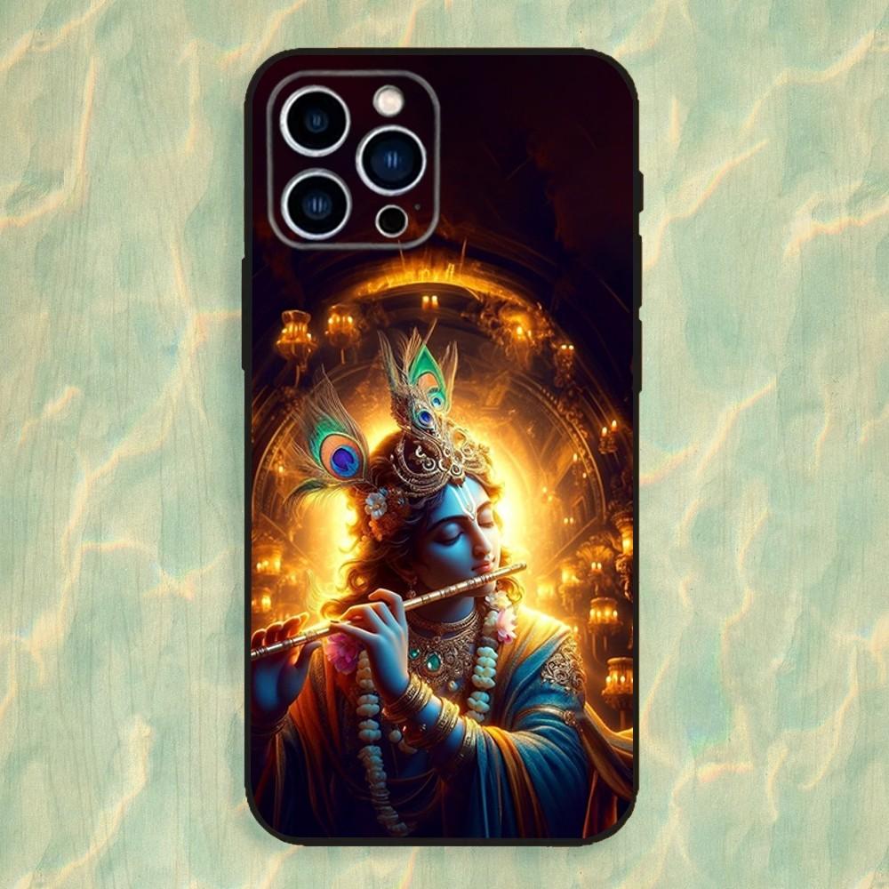 Krishna Indian God Lord Phone Case For iPhone 16,15,14,13,12,11 Plus,Pro Max,XS,X,XR,SE,Mini,8,7,Soft Silicone Black Cover