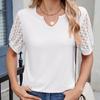 Women Spring Summer Lace Tshirt Solid Color Short Sleeve V Neck Loose Fashion New