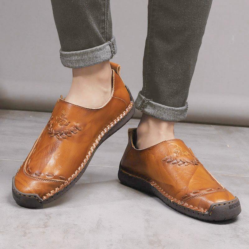 Мужские повседневные кожаные туфли, низкие уличные мокасины, мягкие кроссовки, нескользящие туфли на плоской подошве, мокасины ручной работы, большой размер 39-46
