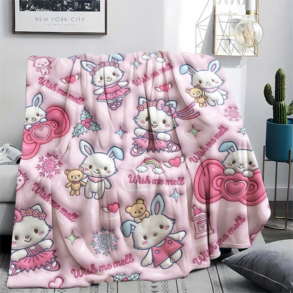 1 шт. Фланелевое одеяло Sanrio с розовым принтом, Высококачественное, Для всех сезонов, Декор для дома, Тепло и комфорт, Идеально подходит для рождественских подарков