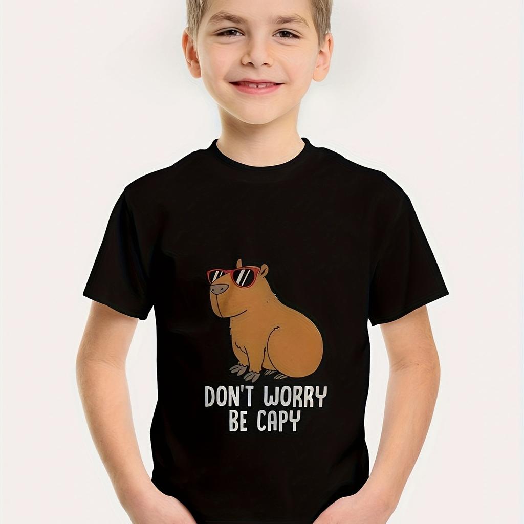 Summer Round Neck Animal Pattern 3D Printed Top Fashionable Casual Short Sleeved Children's Boy T-shirts