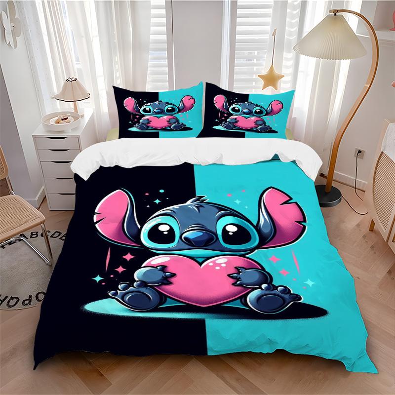 Stitch Heart Illustration Print 3Pcs Bedding Setduvet Cover With 2 Bedropillowcase Home Birthday Gift