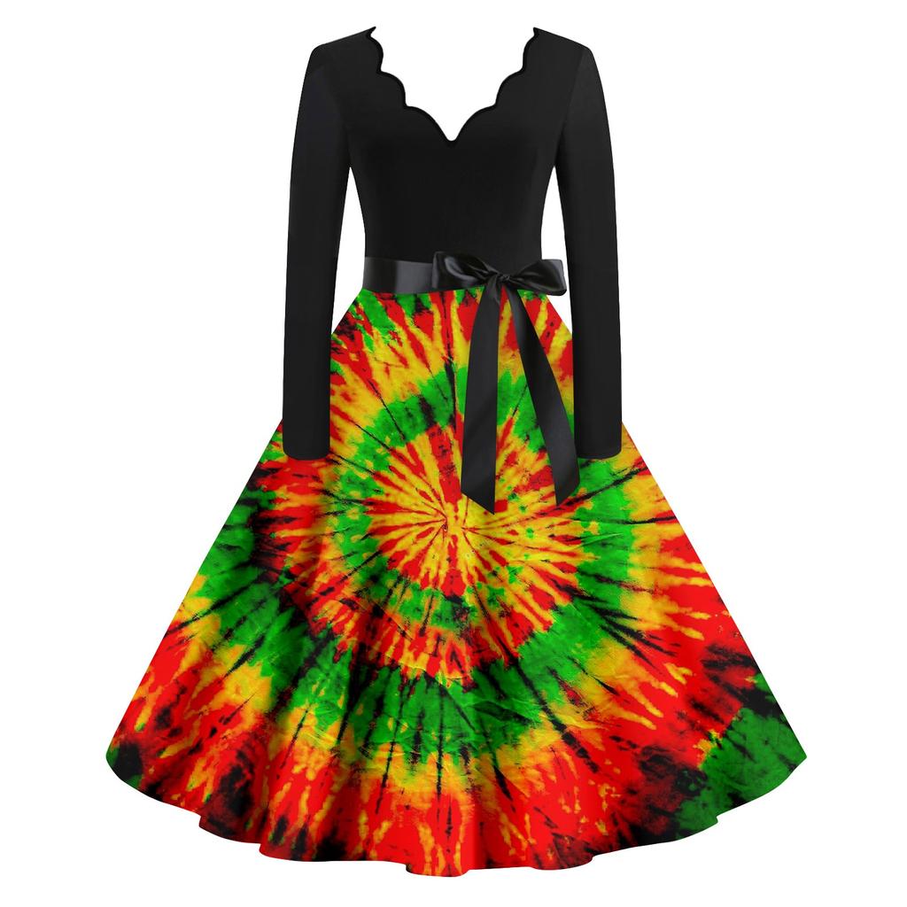 Женские повседневные модные винтажные длинные платья с длинным рукавом на Хэллоуин и графическим принтом