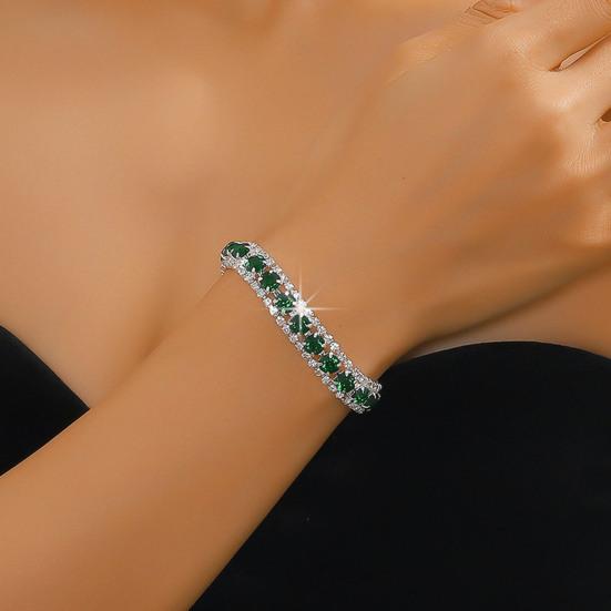 Women Bangle Faux Crystal Polished Contrast Color Alloy Symmetric Shopping Work Party Dating Wrist Bracelet Lady Jewelry