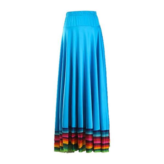 Maxi Skirt Ladies Folk Dance Skirt Elastic Waist Spanish Swing Skirt Rainbow Large Swing Hem Mexican Flamenco Performance Skirt