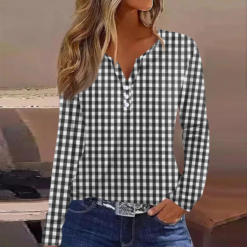 Women's T Shirt Tee Button Long Sleeve Daily Weekend Fashion Basic V- Neck Regular Top