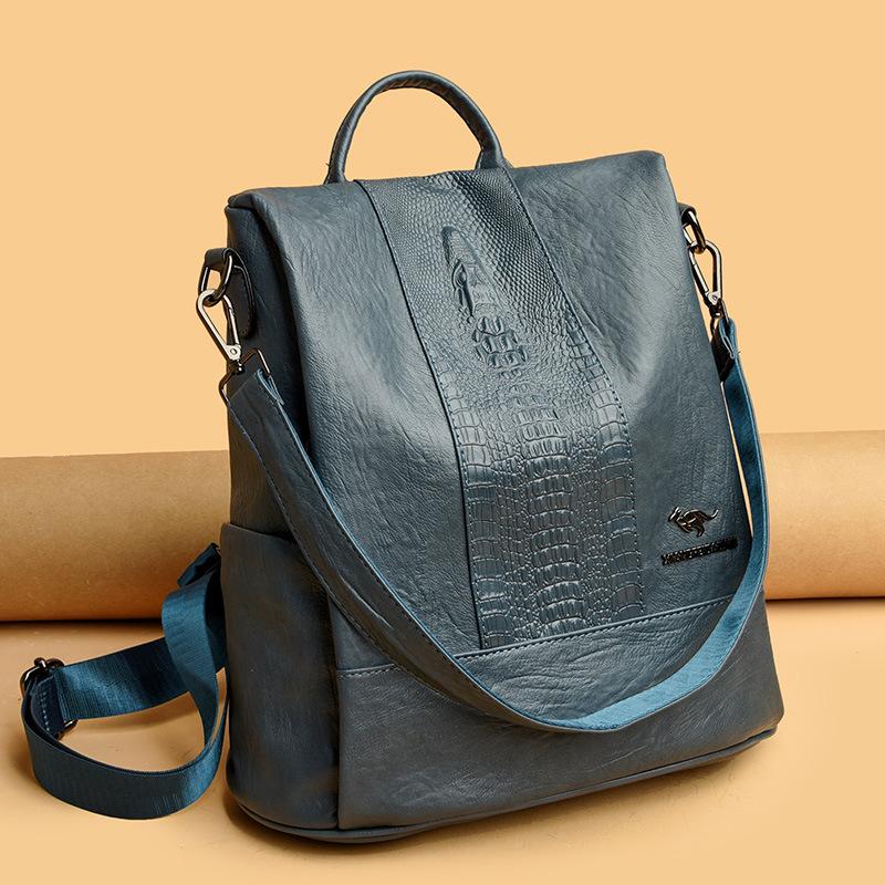 Ретро мягкий кожаный женский рюкзак с защитой от кражи, крокодиловый узор, женский школьный рюкзак, можно носить на одно плечо