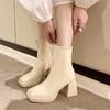 Женские ботинки Мартина осень-зима новая мода квадратный носок европейский и американский ретро высокий каблук толстый каблук задняя молния тонкие короткие ботинки