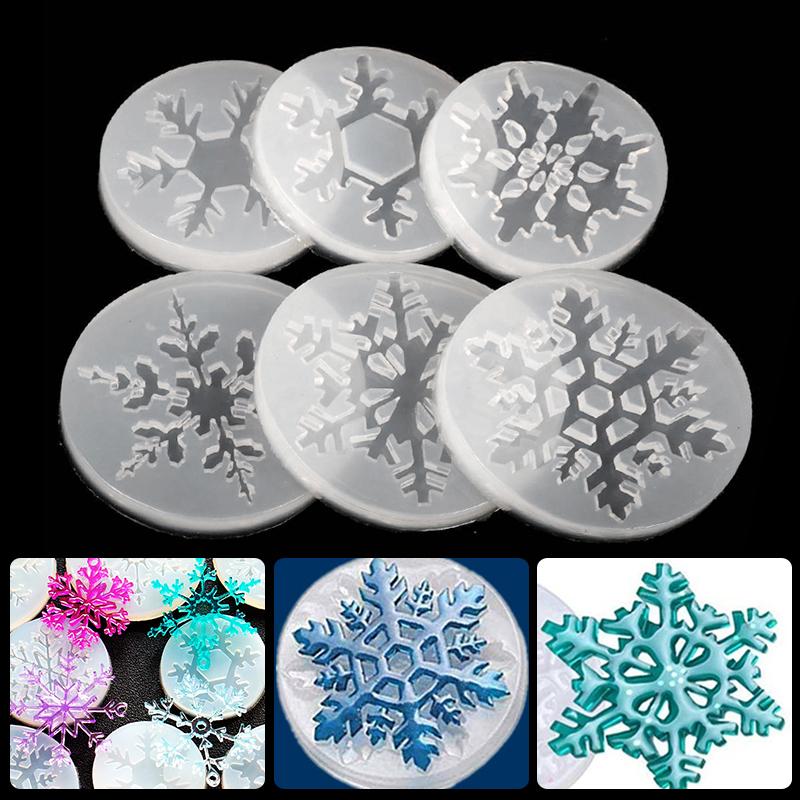 Pdtoweb 6pcs Silicone Christmas Snowflake Mold Pendant Jewelry Making Epoxy Resin Mould
